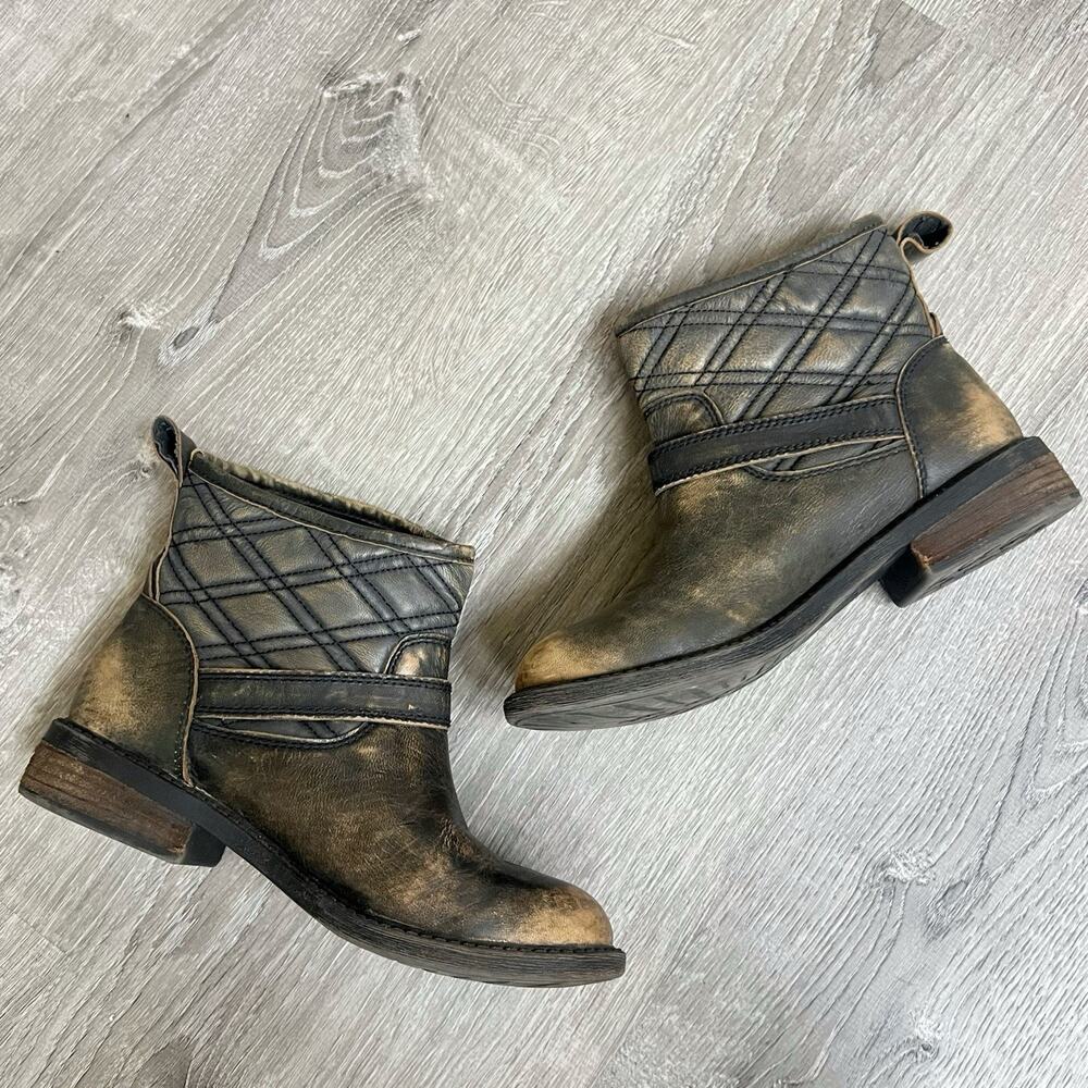 Lucky Brand Booties 7.5 Leather Quilted Nordic Ankle Boots Buckle Boho Western - Picture 3 of 10